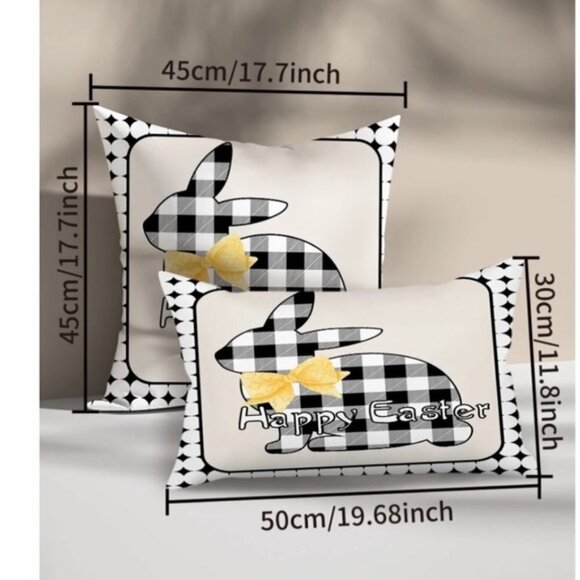 Easter Pillow Cover Buffalo Check Bunny Plaid Zipper Closure 19.68 X 11.8 in - Picture 3 of 11